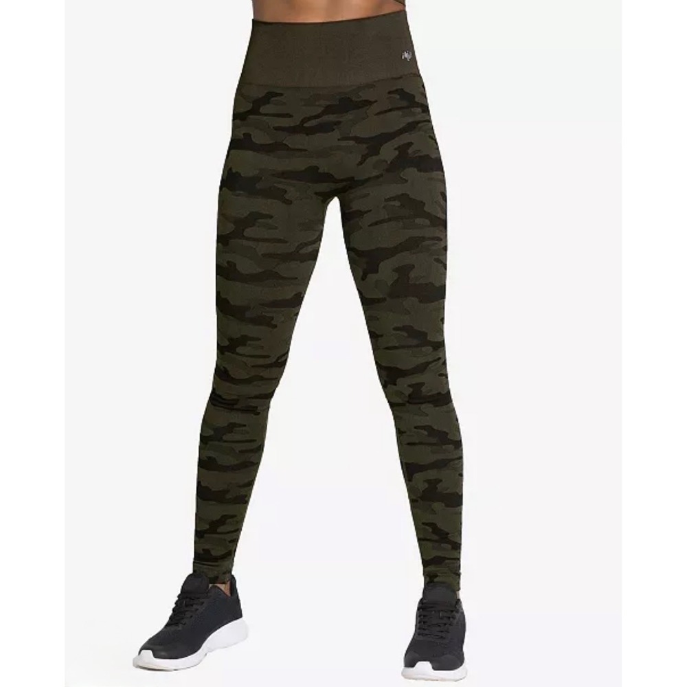 Leonisa Womens Camo High Waisted Seamless Leggings Olive Green Large 195572